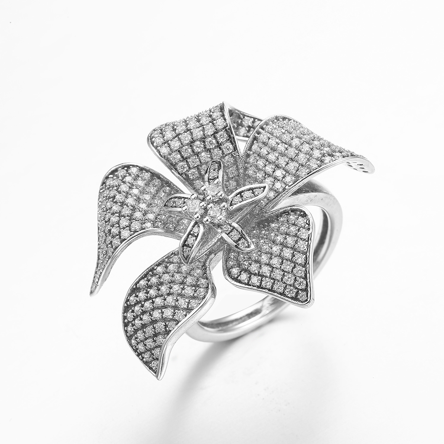 Flower engagement Ring 925 Sterling Silver CZ Rings Double-Flower