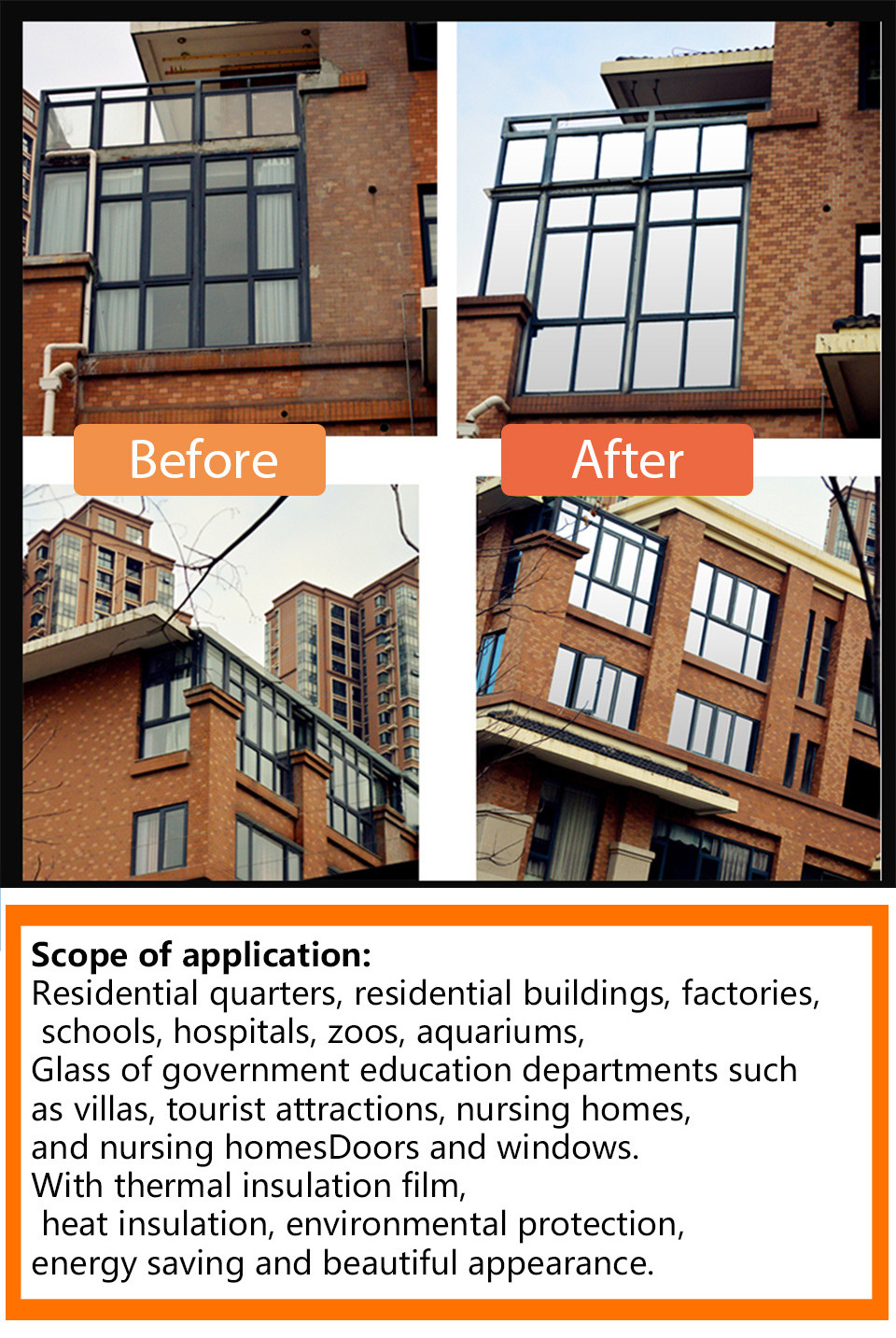 Self Adhesive Building Glass Film Residential Window Tinting Building Window Insulation Solar Film One Way Black Tint