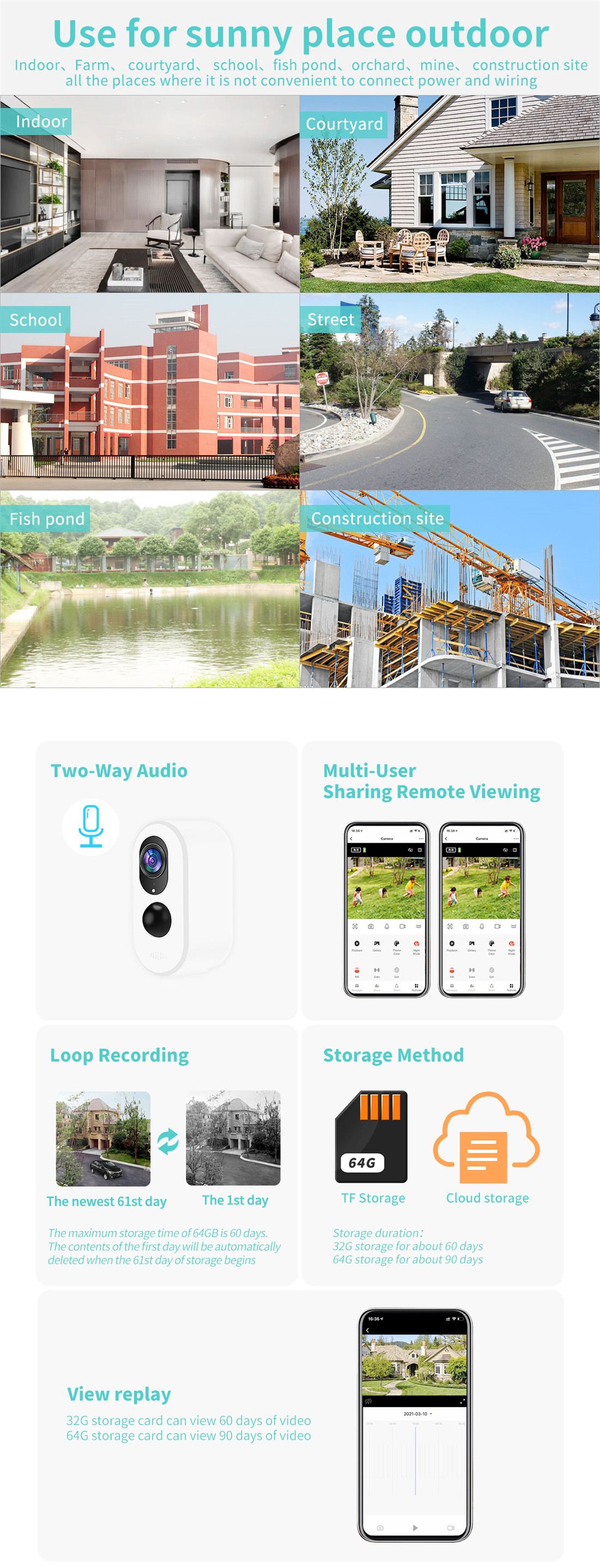 SDW-2 Wi-Fi Waterproof Battery Solar Outdoor Multiple Detection Home Security Moniroring System Wireless Camera