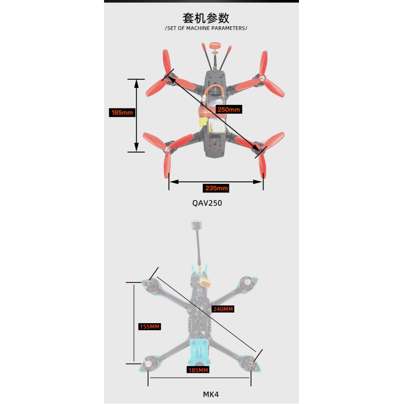 QAV250 3S 4S Freestyle 115mm 2.5-inch F4 5A ESC Racing RC Drone Kit Small Remote Control Drone Camera Ready-to-Fly (RTF BNF)