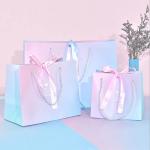 Custom Logo Holographic Gift Paper Clothing Bags ISO Gradient Drawstring Paper