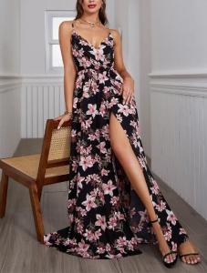 Wholesale Custom Clothing Factory China Women'S Summer Floral Printed Sleeveless V Neck Maxi Dress from china suppliers