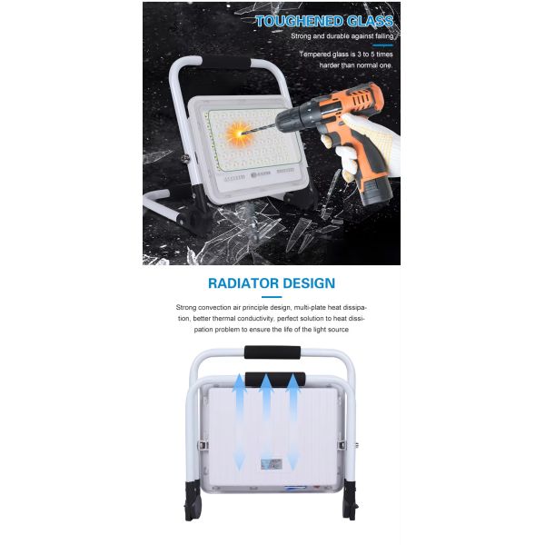 Rechargeable Solar Work Light 200W Portable LED Flood Lights Handheld