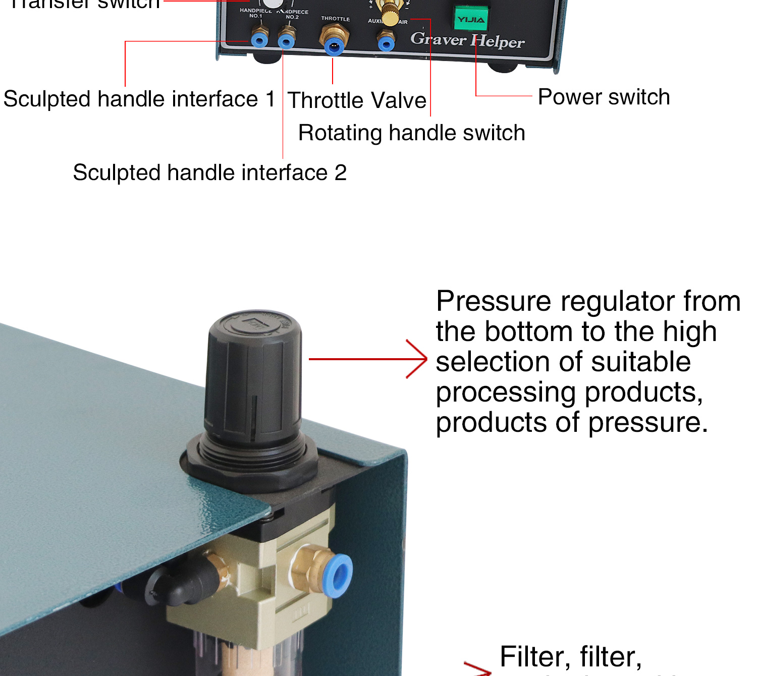60W Pneumatic Engraver Machine 4000RPM Double Ended Impact Graver