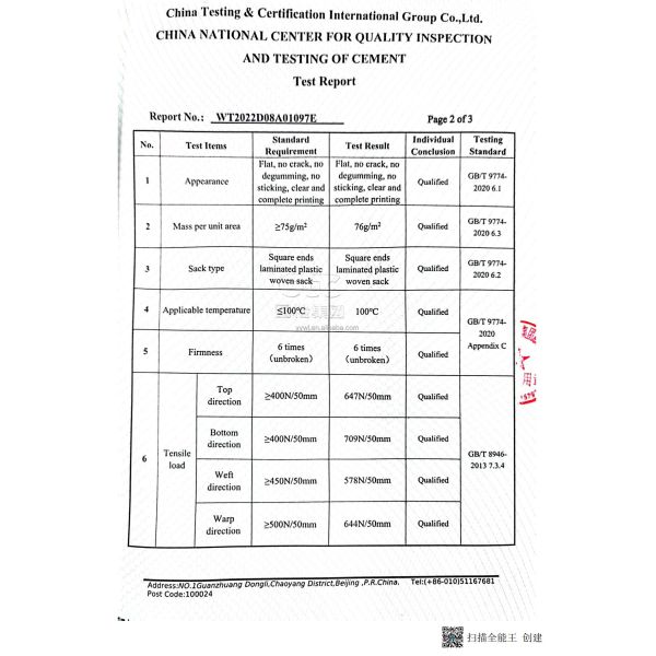 25kg PP Woven Valve Cement Bag with BOPP Printing
