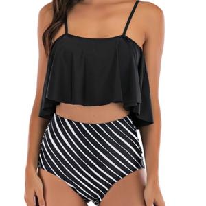 Wholesale Tiered Layer Tie a Knot Front Top With Low waist Bikini swimsuit high cut from china suppliers