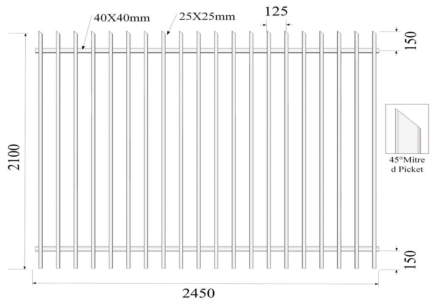 Steel Tubular Garrison Security Fencing Panels 2.1mtrs x 2.4mtrs Stain Powder Black