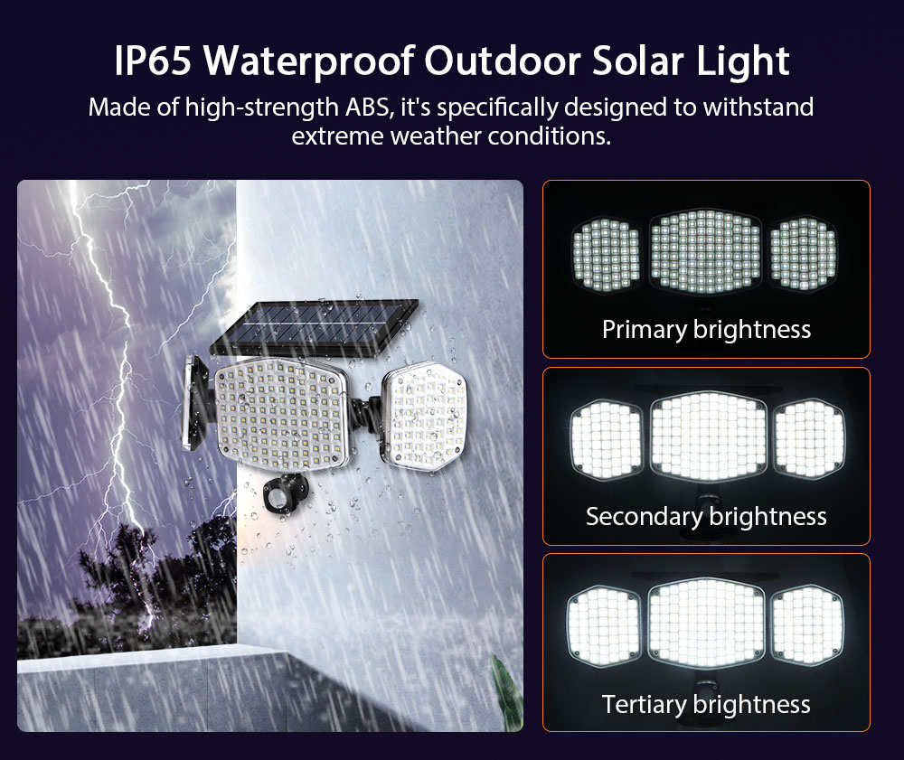 208LED 2500LM Solar Motion Sensor Wall Light 6500K ABS 7W