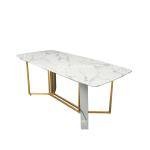 modern 56kg Luxury Marble Dining Table Rugged Stainless Steel Base Rectangle