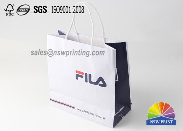 4 Color Printing Custom White Kraft Paper Bags For Garments , Paper Shopping