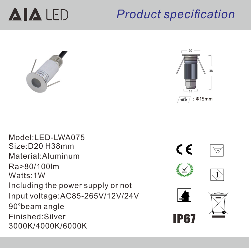 IP67 Waterproof mini underground lights COB inground light/led buried lamp for steps