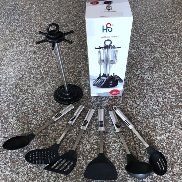 Nylon Kitchen Utensils Set with Rotating Stand and Multi-functional Kitchen Gadgets