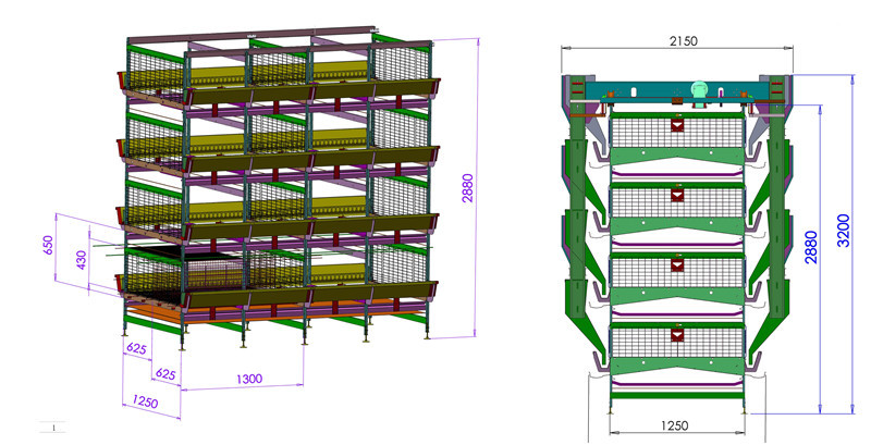 H Type Automatic Layer Cage System , 450cm2/Bird Q235 4 Tier Chicken Cage
