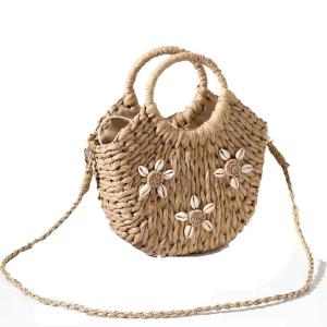 Wholesale Corn Skin Woven Crochet Hand Bag , Woven Beach Bag Shell Flower Decorative ODM from china suppliers