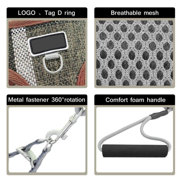 Small Dog Cat Harness Collar 3.5ft Leash Set With Inner Air Mesh Padded