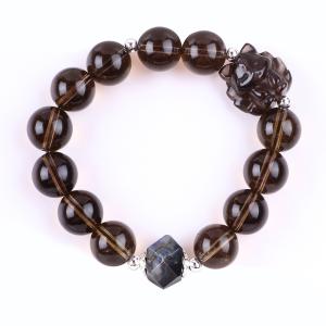 Wholesale 14mm Bead Smoky Quartz Crystal Bead Bracelet With Nine Tail Fox Carving from china suppliers