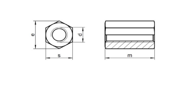 Hexagon Coupling Nut Din 6334 3/4" 5/8" 1/4" Male To Female Ss Stainless Steel Hex Coupling Nuts M10 M12-1.25