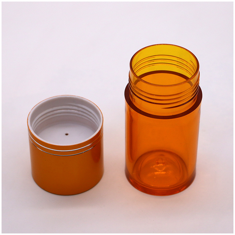 Refillable 60ml PET Pill Capsule Fish Oil Bottle with Gold Silver Aluminum Screw Cap