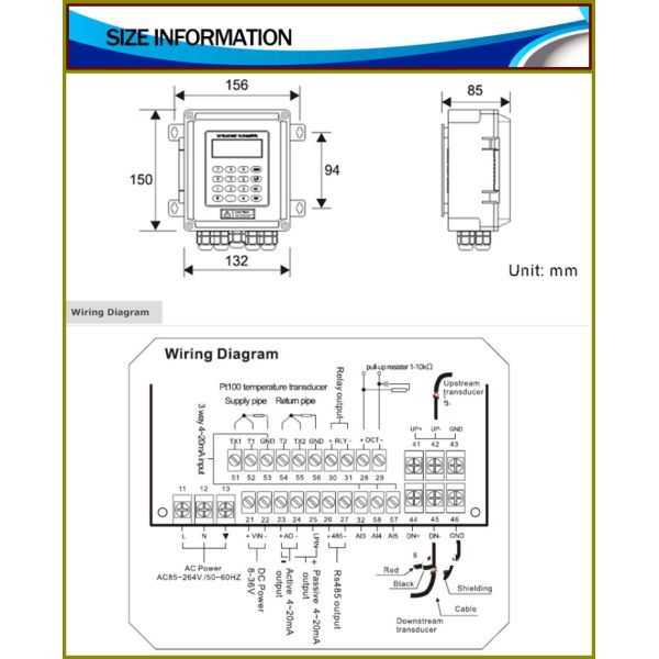 Wall Mounted Digital Ultrasonic Flow Meter DN80-DN200 4-20mA Relay Alarms Ultrasonic Depth Sensor