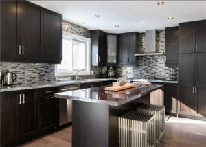 Wholesale Black Color Solid Wood Kitchen Cabinets With Blum Full Extension Soft Closing For Villa from china suppliers