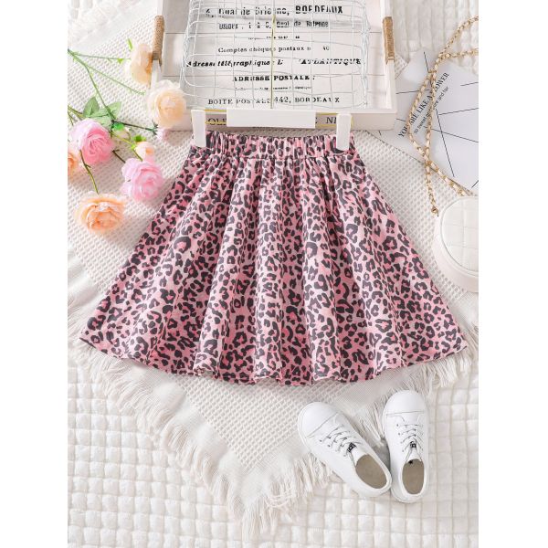 Girls Short Skirts And Dresses Leopard Printed in 91%Polyester 9%Spandex fabric