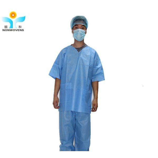 Short Sleeve SMS Disposable Protective Suits Sustainable Disposable Scrub Suits