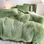 RTS Moss Green Color Luxury Shaggy Warm Mink Velvet Crystal Bedding Set for