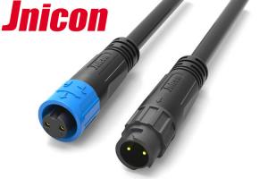 China Jnicon M12 IP68 Waterproof Power Cable Connector Bayonet 2 Pin Black Blue Color on sale