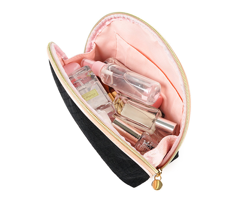 Half Moon Handy Black Velvet Organizer Makeup Bag