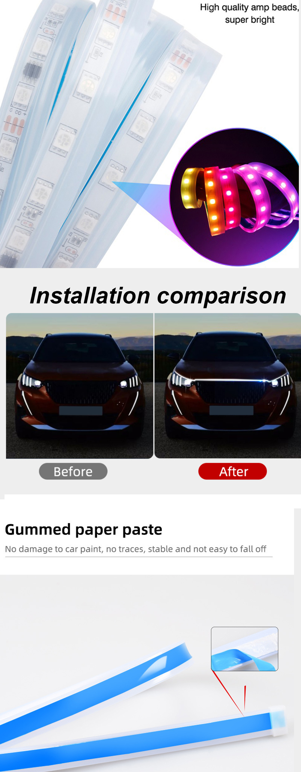 2pcs 30/45/60cm RGBLED Day Time Running Light Slim Sequential Flexible Led Turn Signal Strip