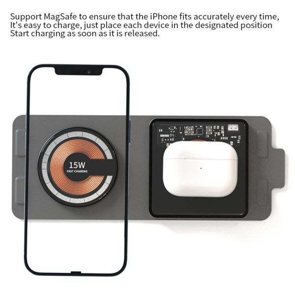 Dual Alloy Magnetic Wireless Charger 2 In 1 15W Foldable For IPhone And Earphone