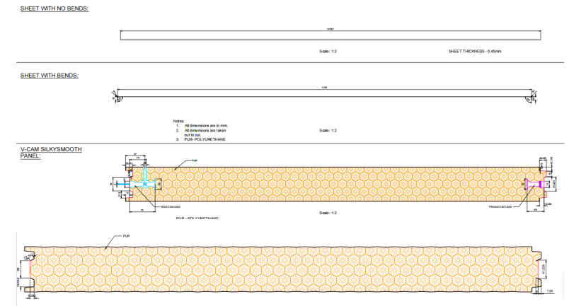 drawing profile of PU down panel 