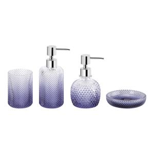 Wholesale Glass Bathroom Accessories Set Luxury Ombre Blue Round Shape Diamond Pattern Lotion Pump Bottle Two Size from china suppliers