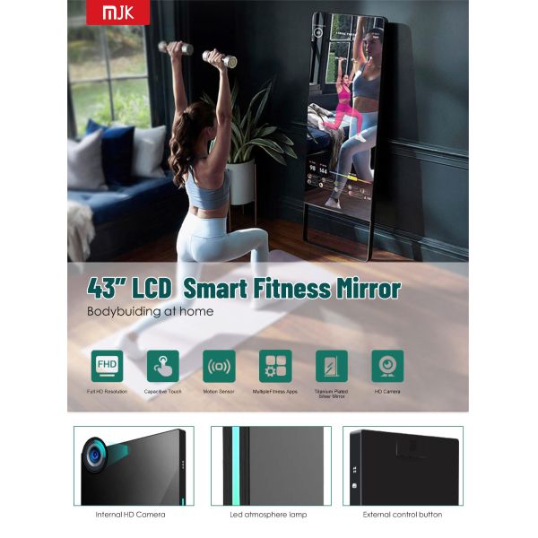 43-Inch Smart Magic Android WIFI Interactive Touch Screen Fitness Mirror Floor Standing for Gym Use