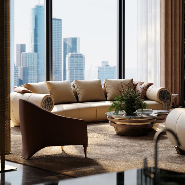 Modern Creative Conch Sofa Leather High-End Luxury Curved Design Extendable for Villa Living Room or Apartment