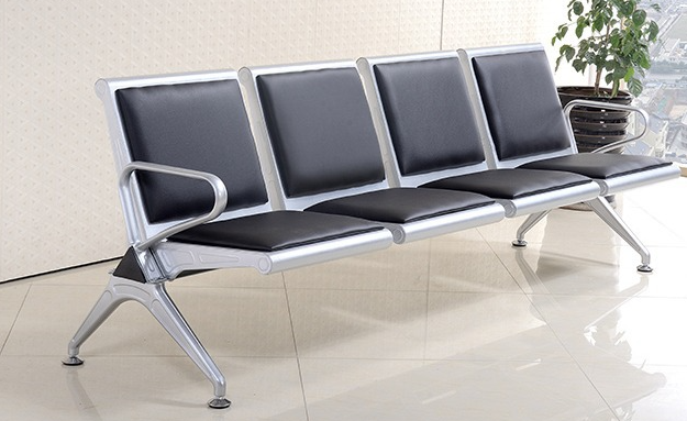 Modern Metal Stainless Steel Leather Continuous Row Chair Sofa for Public Waiting Area