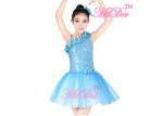Floral Ballet Dance Costume Sequin Leotard Dress With Oblique Neckline