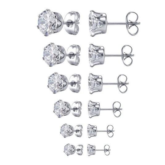 Jewelry Zircon Earrings Women's Stainless Steel Round Clear Cubic Zirconia Stud