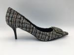 Checkered Upper Ladies Pumps Shoes , Women'S High Heel Dress Shoes With Square