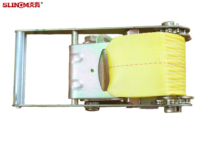 Yellow Heavy Duty Tie Straps , Truck Tie Down Ratchet Straps With Container Buckle