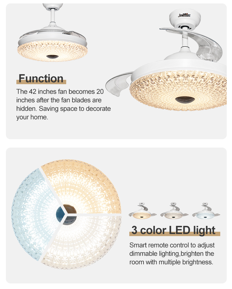 Support Dimmer 1stshine LED Ceiling Fan with Clear Acrylic Blades and Hidden Blades