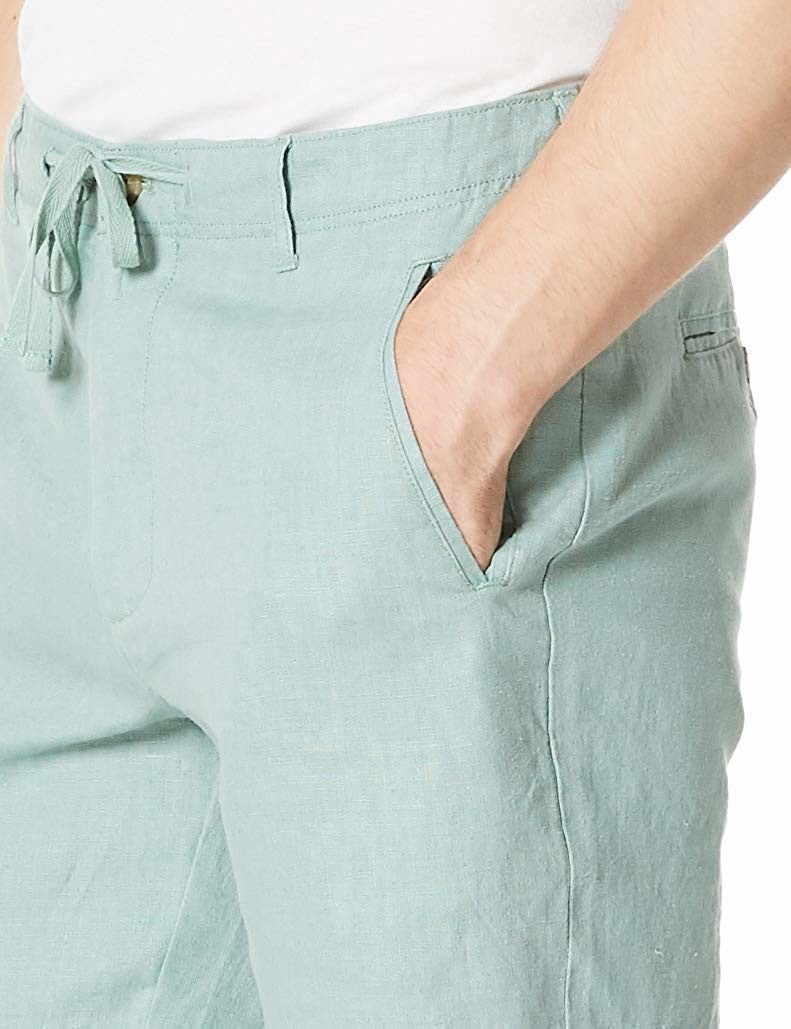 Adjustable Drawstring Linen Beach Shorts Mens Low Waist Shorts Lightweight