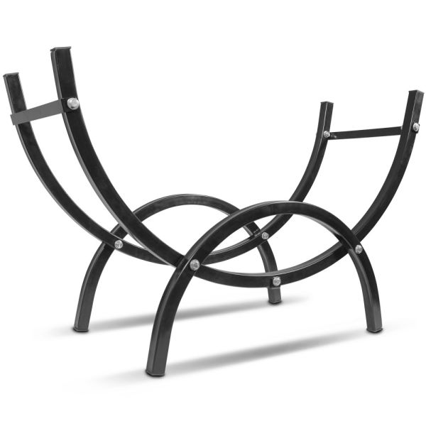8' Black Steel Fence Crescent Firewood Rack 98” Width Attractive Curved Design