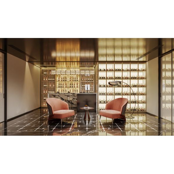 Golden Stainless Steel Wine Cellar with Amber LED Bar Counter