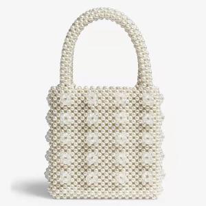 Wholesale ODM White Pearl Beaded Handbag Acrylic Flat Bead Material 10cm Height from china suppliers
