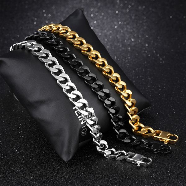 Jewelry Stainless Steel Silver/Black/Gold Plated Cuban Link Bracelet Men