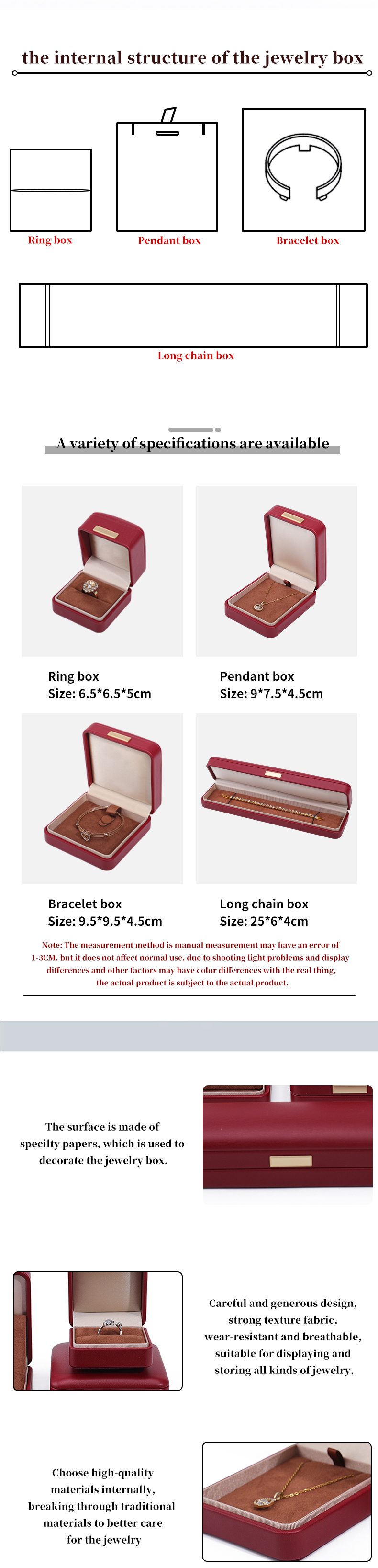 Floating Effect Red PU Leather Luxury Jewelry Packaging Box Set with Gold Bar