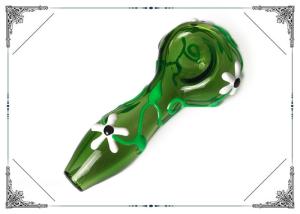 Wholesale Green Glass Smoking Pipe With Luminous Flower , Glass Hand Pipe For Smoking from china suppliers