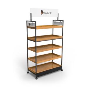 Wholesale Stores Point Of Sales Displays Wooden Tray Salad Display Stand With Wheels from china suppliers