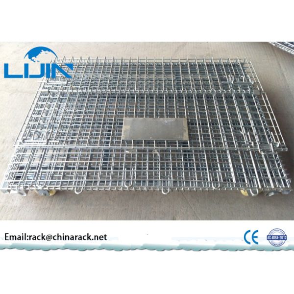 Grey Foldable Wire Mesh Cages For Workshop Pallet Metal Crate Front Drop Gate